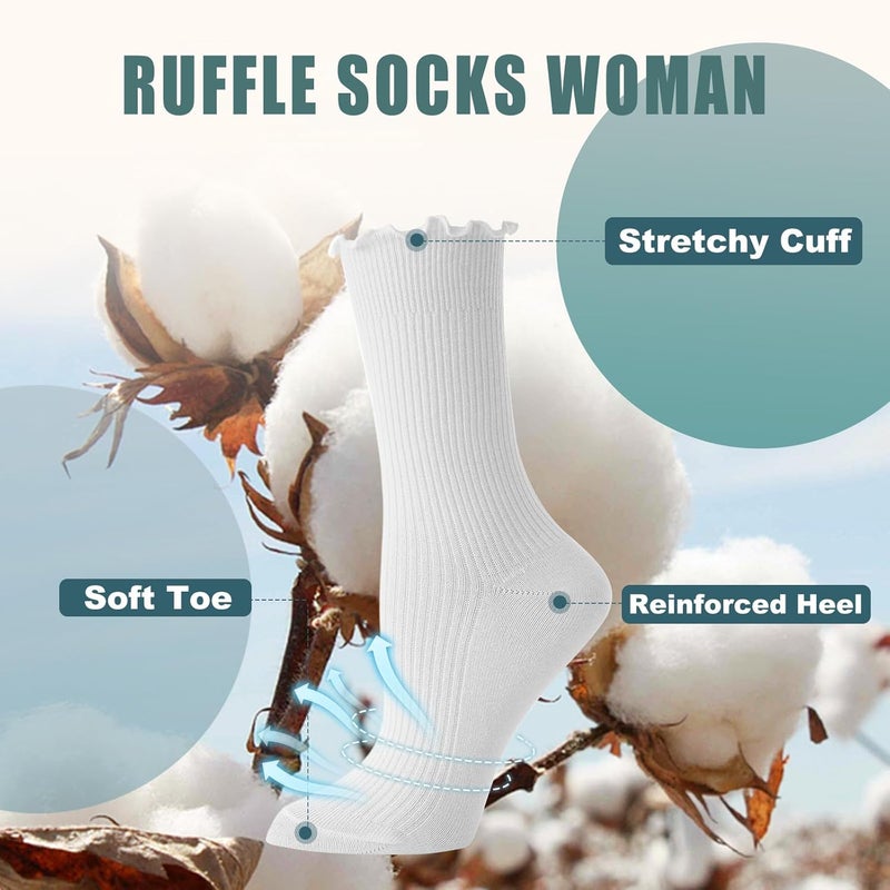 BISOUSOX Ruffle Socks Woman, White Boot Cozy Crew Cute Frilly Ankle Dress Socks for Women Girls Turn-Cuff Size 5 7-9 - Image 3